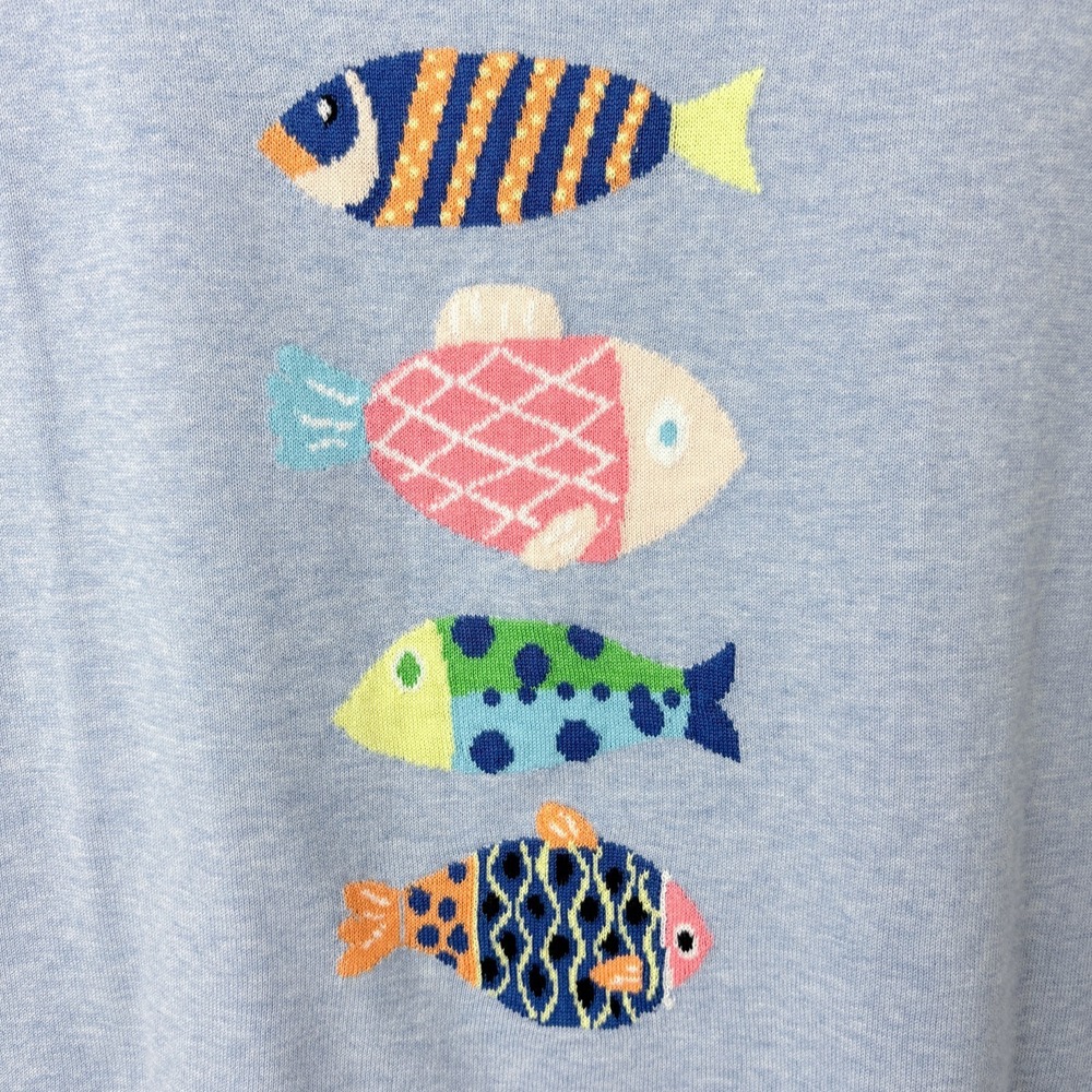 Talbots 100% Cotton Sweater Fish Sweater Womens XL Petite Blue Coastal Nautical - Picture 3 of 7